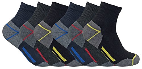 Sock Snob 3, 6, 12 paia uomo calzini/calze lavoro cotone corti quarter corte rinforzate spugna tacco e punta (39-45 eur, 6 pairs (short))