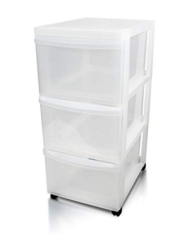 Iris Ohyama 3-drawer Storage cart, gelo bianco/trasparente, misura media