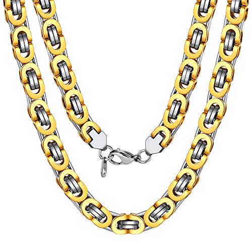 ChainsPro Collana da Uomo a Catena bizantina, Acciaio/Acciaio Oro/Acciaio Nero/Oro Nero, 4 mm, 18-30 Pollici