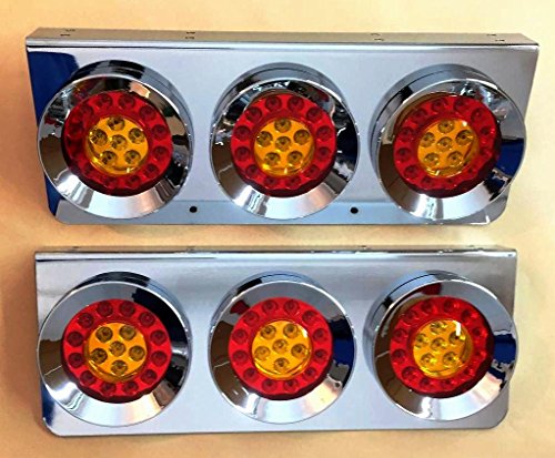 2 set luci a LED triple, rotonde, da 24 V, in acciaio inossidabile cromato, per fanale posteriore di rimorchi per camion