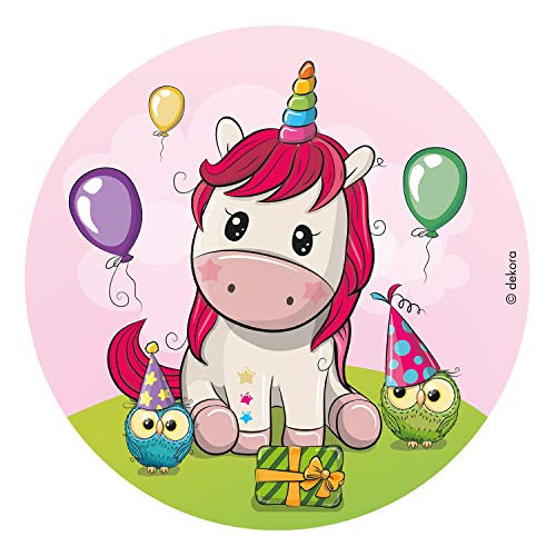 Dekora - Cialda decorativa per torte di compleanno per bambini, motivo unicorno baby, 20 cm