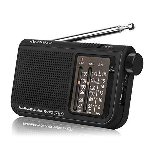 Retekess V117 - Radio portatile FM/AM/SW con manopola di regolazione, nero