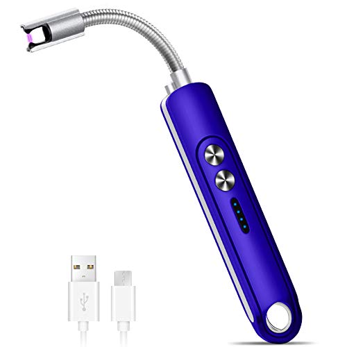 XIMU Accendino Elettrico USB, Ricaricabile Arco Elettrico Accendino al Plasma da Cucina, Accendino Collo Lungo e 360º Flessibile con Indicatore della Batteria per Candele/Cucina/Barbecue (Blu)