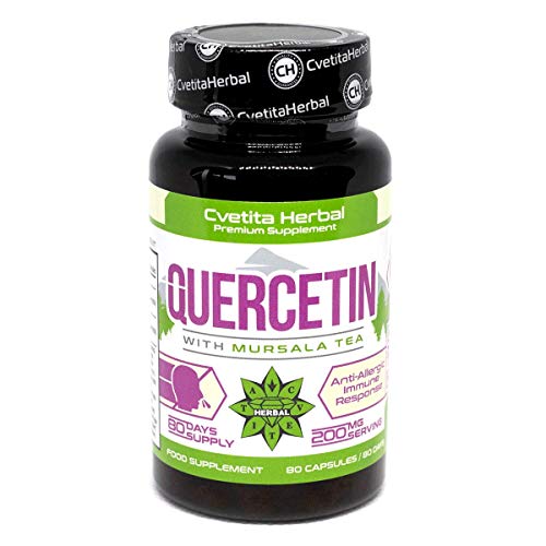 Quercetina al tè di Mursala | 80 capsule vegetariana x 200 mg (80 giorni di fornitura) | Estratto di Sophora Japonica | Sistema cardiovascolare sano | Prodotto antiallergico di Cvetita Herbal (1)