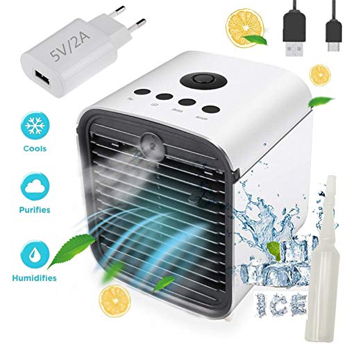 Nifogo Air Cooler Portable Condizionatore Portatile - 3 in 1 Mini Raffrescatore d'Aria Evaporativo Umidificatore Purificatore, USB Cooler, Leakproof & New Filter (Nuovo + Adattatore)