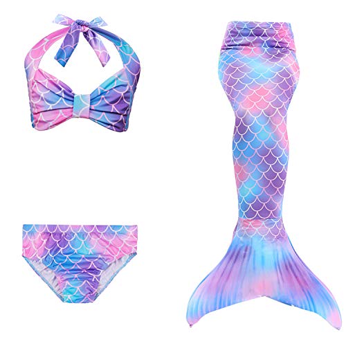 Le SSara 2018 Girls Colorful Swimwear Pattern Swimwear 3Pcs Bikini Set Costume da Bagno per Cosplay Party (130, DH48)