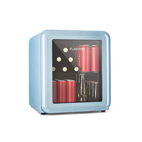 Klarstein PopLife - Frigorifero per Bevande, Minibar, 0-10 °C, 39 dB, Ecologico, Porta con Doppio Vetro, Design Rétro, Colore Blu