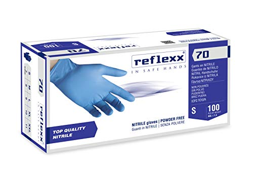 Reflexx R70, Guanti in Nitrile senza Polvere Gr. 4.9, 100 Pezzi, Azzurro