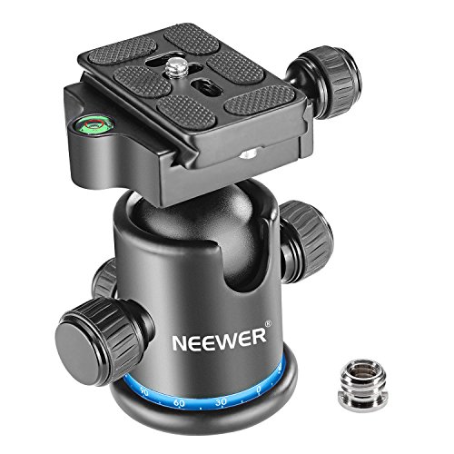 Neewer testa panoramica per treppiede con rotazione a 360 gradi su sfera e piastra per slitta da 1/4” a innesto rapido, livella a bolla per treppiede, monopiede, fotocamera DSLR (nero + blu)