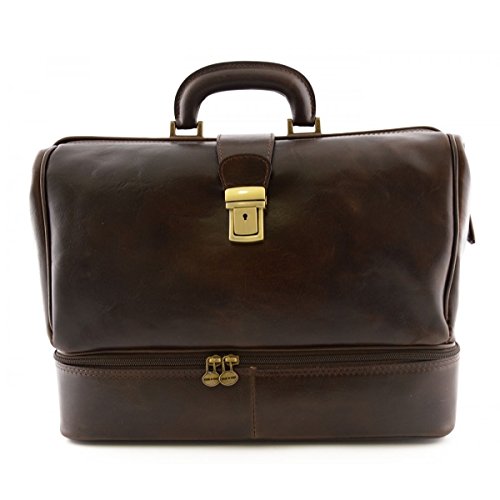 Borsa Medico Dottore In Vera Pelle, Doppio Fondo Colore Testa di Moro - Prodotto Restart srl - Pelletteria Artigianale Toscana - Made in Italy, marchio DREAM LEATHER BAGS