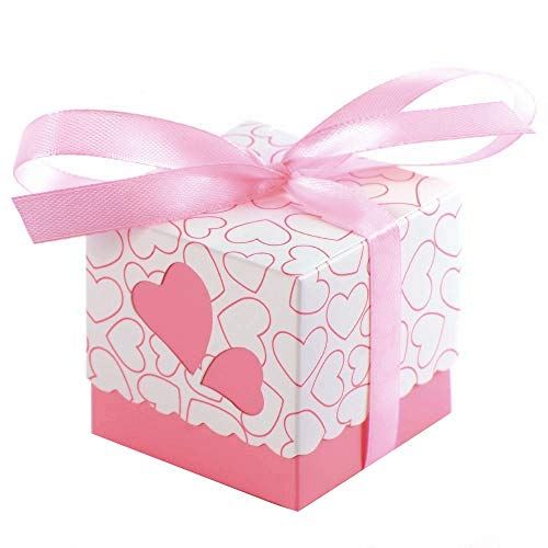 JZK 50 Rosa Cuore Scatola portaconfetti scatolina bomboniera segnaposto portariso per Matrimonio Compleanno Battesimo Natale Nascita Laurea Comunione
