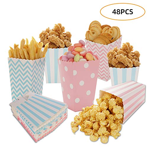 Siumir Scatole di Popcorn 48 PCS Caramella Contenitore per la Festa di Compleanno di Film Fiesta Compleanno 48pcs（Rosa, Azzurro）