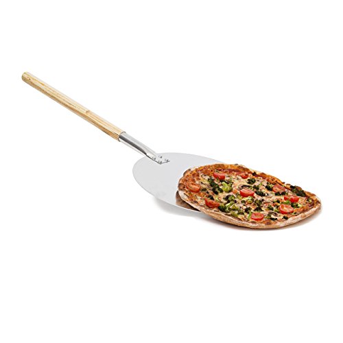 Relaxdays - Pala rotonda in alluminio & manico di legno per pizza con le seguenti misure: D: 30,5 cm, 79 cm lunghezza