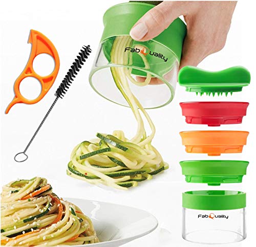 Premium 3 lama spirale taglierina mano per le verdure Spaghetti di patate - con il mazzo libro di cucina e contiene la spazzola per la pulizia - FabQuality zucchine asparagi pelapatate, cetrioli