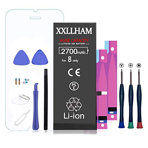 XXLLHAM Batteria Super Capacita Plus Compatibile per iPhone 8 2700 Mah Con Kit Smontaggio Biadesivo Strumento Istruzione Manuale Prodotto nel 2020