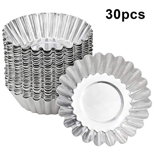 NATUCE 30 Pezzi di Stampi di Crostate di Uova Aluminum, Pirottini in Acciaio,Formine per Muffin, Stampo per Torta Cupcake, Stampi per budini, Dessert, Gelato, Antiaderente e Riutilizzabile, Argento