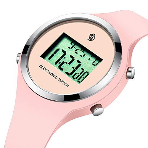 Bambini Orologi, Ragazzi Ragazzi Digital Outdoors Sport Watch Orologio digitale elettronico impermeabile multifunzione con orologio da polso a LED con data di allarme luce rosa