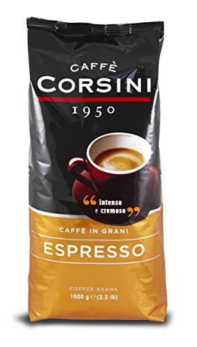 Caffè Corsini - Caffè in Grani Espresso, Intenso e Cremoso - Confezione da 1 Kg di Chicchi di Caffè Tostati