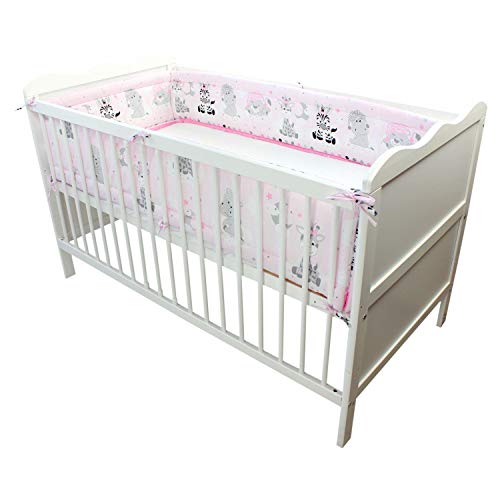 TupTam Paracolpi da Letto Imbottito per Bambini, Bambino Animali Grigio/Rosa, 420x30 cm (Lettino 140x70 cm)