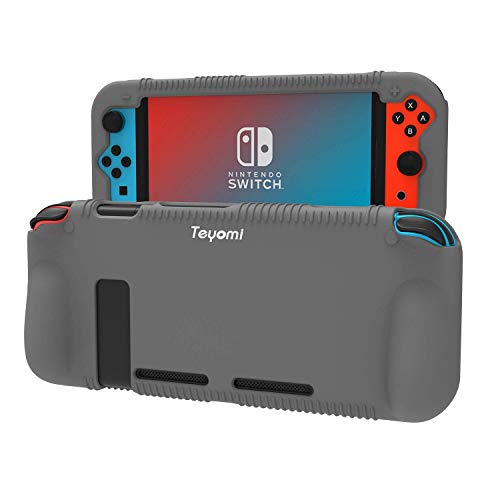 Teyomi Custodia Compatibile con Nintendo Switch, Cover protettiva in silicone con protezione per schermo in vetro temperato, design anti-graffio, antigraffio e con slot per carta da gioco