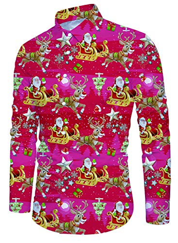 Idgreatim Mens Brutto Natale Natale Babbo Natale Camicie Stampa Maniche Lunghe Bottoni Funky Casual Music Festival Abbigliamento Uomo Top Rosso
