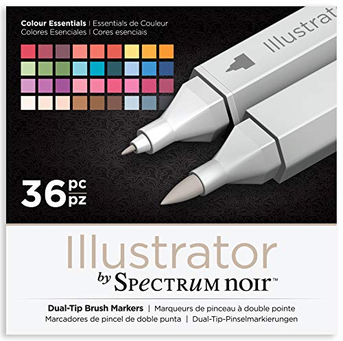 Pennarelli SPECN-IL36-CLRESS Spectrum Noir Illustrator Twin Tip con pennini giapponesi colore Essentials, Multicolore - confezione da 36 pezzi