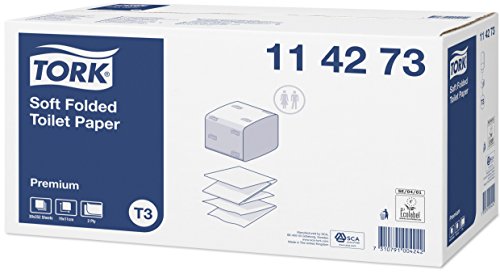 Tork 114273 Carta Igienica Intercalata Extra Soft Premium, compatibile con sistema T3, 2 veli, 30 conf. x 252 (7560 fogli), colore bianco