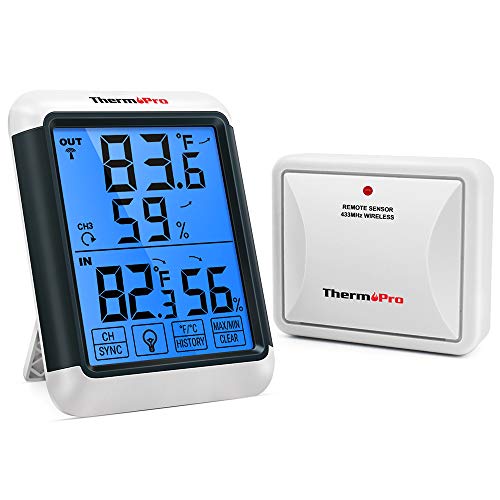 ThermoPro TP65 Termometro Igrometro Wireless per Interno Esterno Stazione Metereologica Digitale Misura umidità e Temperatura con Grande Schermo a Sfioramento e Retroilluminato