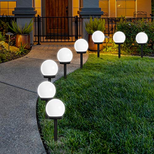 Luce solare da giardino a LED, luci a globo solari Lampada da esterno a globo per illuminazione di percorsi da giardino Bianco caldo Confezione da 8