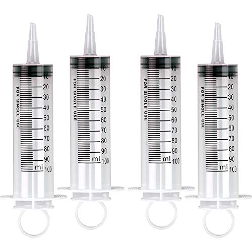 LUTER Siringhe 100ml, Siringa di plastica sterile senza ago per laboratorio scientifico Esperimento, dosaggio, misurazione, irrigazione (4 Pezzi)