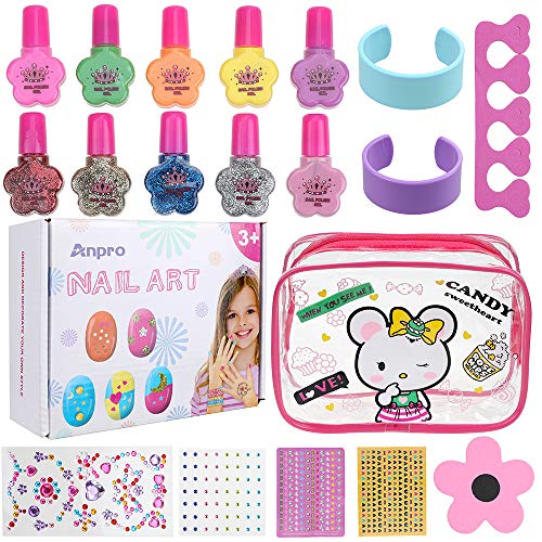 Anpro Set di smalti per Unghie per Principessa - Comodo Kit per Nail Art con Smalto per Unghie Staccabile Manicure Beauty per Bambine (B)