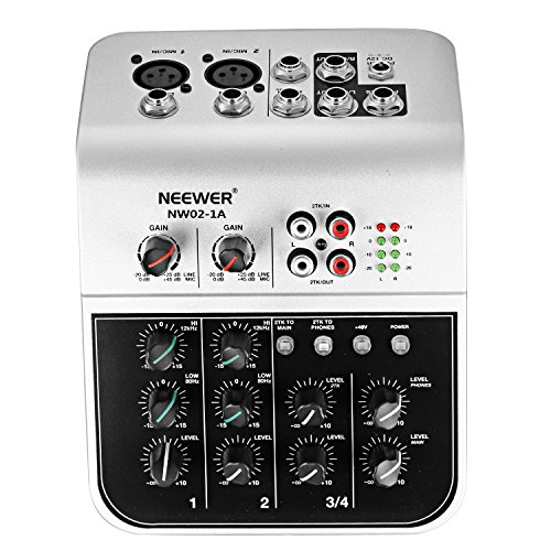 Neewer NW02-1A Mixer Console 2 Canali Economico per Microfono a Condensatore, Compatto Mixer di Audio con Alimentatore 48V Phantom 2 Bande