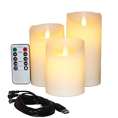 Candele Elettriche Senza Fiamma con Batteria Ricaricabile - Autbye Extra Luminoso Avorio 3 Pack 10CM 13CM 15CM Cera Reale Antigoccia Pilastri Guidato Tremolante con Telecomando a 10 Tasti