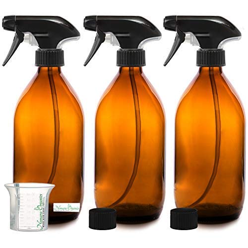 Nomara Organics® Senza BPA Bottiglie di Vetro Ambrato 3 x 500 ml. Nero/Ricaricabile/Organico/Pulizia/Irrigazione