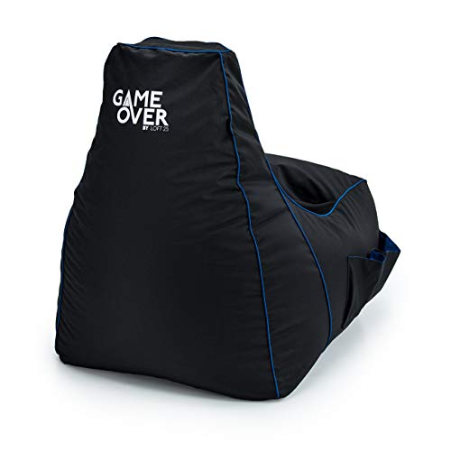 Game Over Poltrona Video Gaming Bean Bag | Puff Poltrona Sacco | per Soggiorni E Interni | Tasche Laterali per I Controller | Supporto per Cuffie | Design Ergonomico (Fulmine Ceruleo)