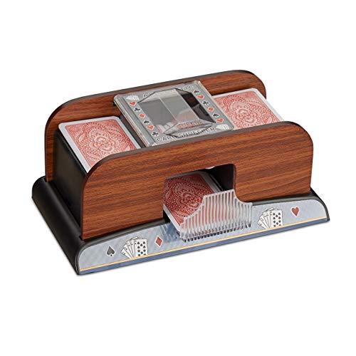 Relaxdays Mescolatore Automatico Carte da Gioco, elettronico, a Batteria Macchina mischia Carte in Legno per Poker Burraco