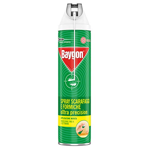 Baygon Spray con Cannuccia Extra Precision, Efficacie contro Scarafaggi e Formiche, Protezione Continua fino a 4 Settimane, 1 Confezione da 400 ml
