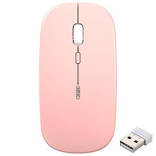 INPHIC Mouse Wireless Ricaricabile, Mouse Ottico Mini Silenzioso con Clic Mute, 1600 Dpi Ultra Sottile per Notebook, PC, Laptop, Computer, MacBook(Rosa Menta)