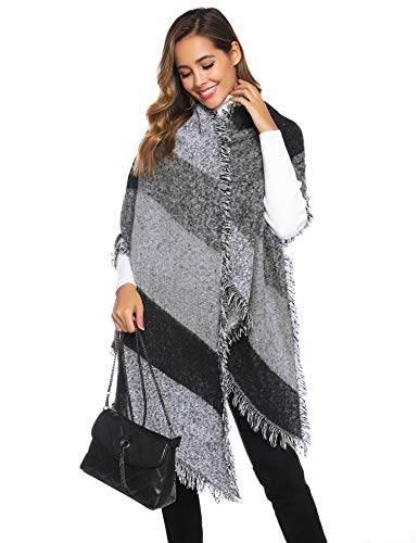 Sykooria Sciarpa Poncho in Maglia da Donna, Plaid in Pile Scialle Avvolgente Coperta in Lana Coperta in Pashmine, Moda Nappe Morbido Donne Sciarpa per Autunno Inverno Primavera, Taglia Unica