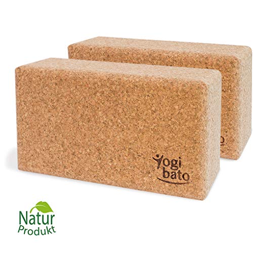 Yogibato Yoga Block Sughero Stabile e Antiscivolo | 2 Blocchi | Blocco di Sughero per Yoga e Fitness e Pilates – Mattoncini - Yogablock Realizzato in Sughero Naturale al 100%