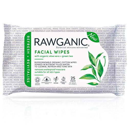 Raw Organic Toning/ Cleansing and Moisturising Pack of 25 Facial Wipes