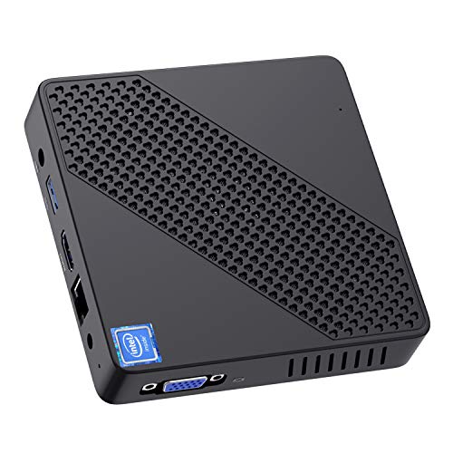 Mini PC Fanless Intel Celeron N4000 (hasta 2.6GHz) 4GB LPDDR4/64G eMMC Mini Desktop Computer Windows 10 HDMI2.0 VGA UHD Graphics 600 2.4/5.8G Dual WiFi/1000Mbps LAN BT4.2 3 ×USB3.0, Auto Power On