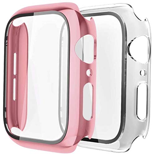 Fengyiyuda Cover[2-Pezzi] Compatibile con Apple Watch Custodia 38/40/42/44mm con Anti-Bubble TPU Pellicola Protettiva,360 Rugged Case per IWatch Series se/6/5/4/3/2/1-Rose Gold/Clear