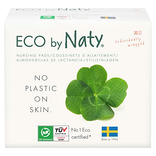 Eco By Naty, Coppette Assorbilatte Ecologiche, 30 coppette. Ultra assorbente, compostabile, realizzato in bambù, pasta di legno e velo compostabile. 0% di plastica.