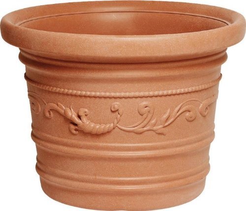 Vaso Tondo Festonato Ø 50Cm in Resina colore Terracotta Doppio Bordo