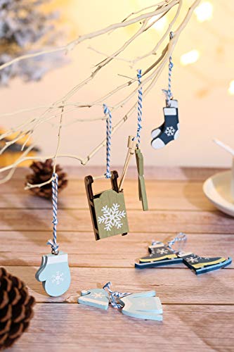 Aitsite Set di 6 Ornamenti Natalizi in Legno-Pendente per Tuta da Sci Ornamenti Appesi Decorazione per Sport Invernali Ornamenti per Alberi di Natale in Legno Etichette Ciondolo(Blu)
