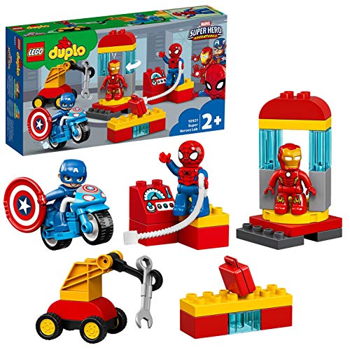 LEGO DUPLO Super Heroes Il Laboratorio dei Supereroi, Set di Costruzioni Ricco di Dettagli per Bambini 2+ Anni, con 3 Personaggi: Iron Man, Spider-Man e Captain America, più Veicoli e Accessori, 10921