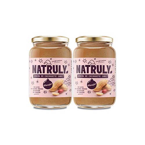 NATRULY Burro di Arachidi Naturale senza Zucchero, senza Glutine e senza Olio di Palma - 100% Naturale e Vegan (Crunchy) -Editizione Limitata Natale