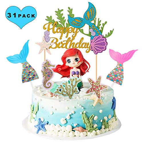 Sunshine smile Sirena Cupcake Toppers,Torta di Compleanno Raccoglie,Cake Topper Personalizzato per Bambini,Compleanno Baby Shower Cupcake Toppers(Sirena 36 Pezzi)