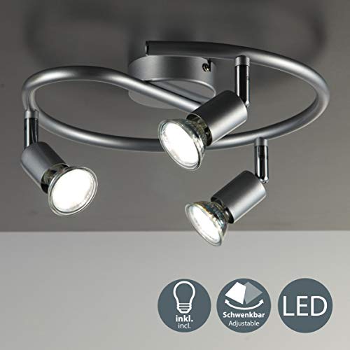 Plafoniera con faretti LED da soffitto orientabili, luce calda, include 3 lampadine GU10 da 3W, lampada moderna da soffitto per cucina, salotto, metallo color titanio, 230V IP20